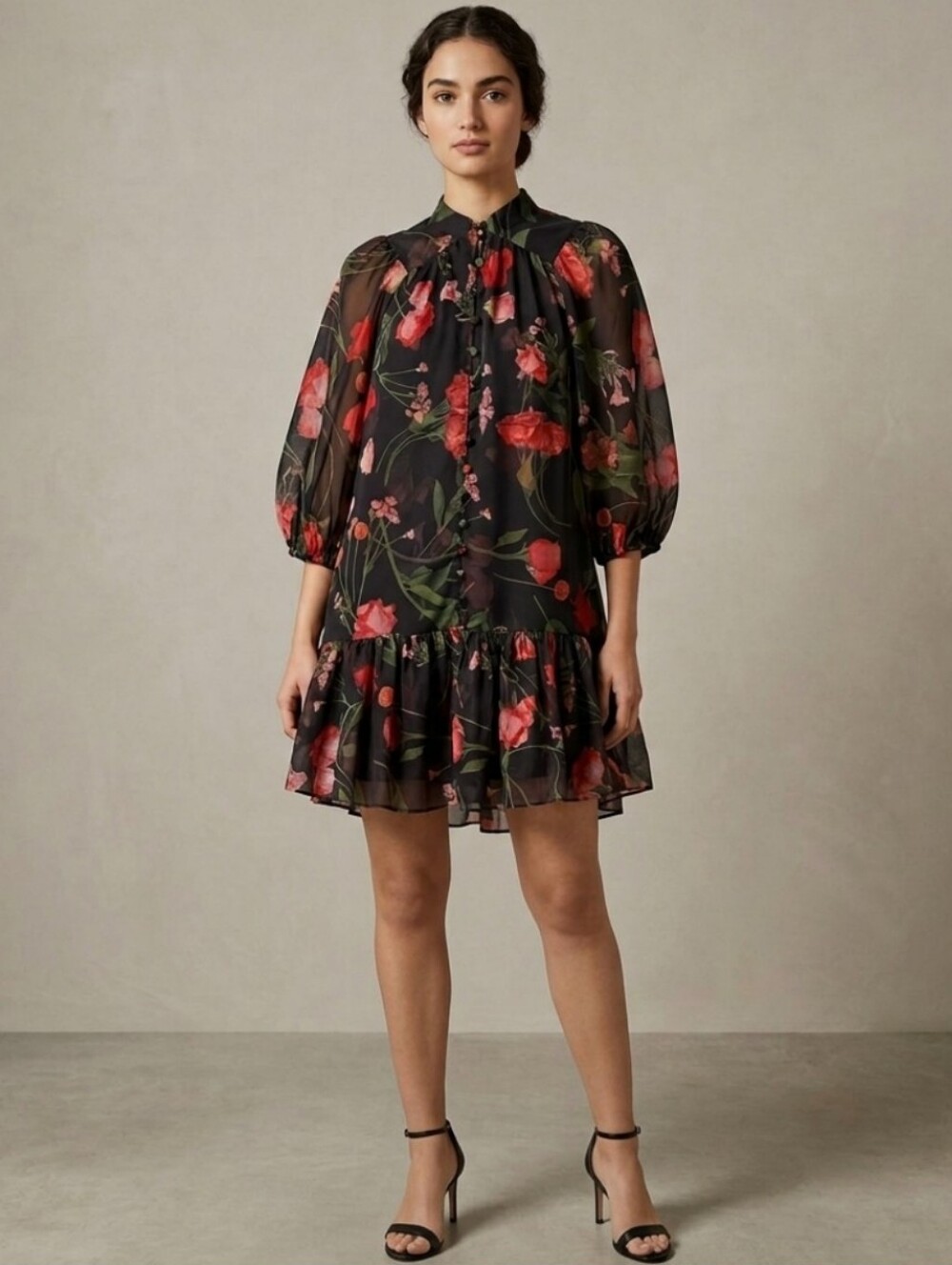 NWT TED BAKER Emilee Floral Black and Red Dress